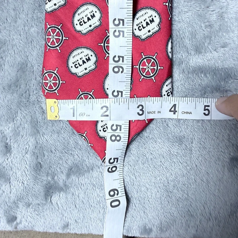 Official Beer of the Clam Red Silk Nautical Novelty Necktie 59 x 3.75